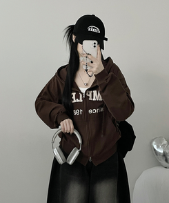 プリントフードジップアップ(6color) DEEP CHESTNUT BROWN