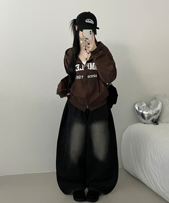 プリントフードジップアップ(6color) DEEP CHESTNUT BROWN