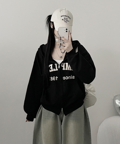 プリントフードジップアップ(6color) BLACK