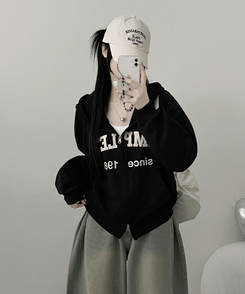 プリントフードジップアップ(6color) BLACK