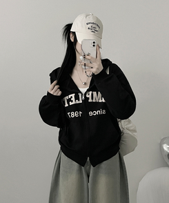 プリントフードジップアップ(6color) BLACK