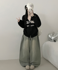 プリントフードジップアップ(6color) BLACK