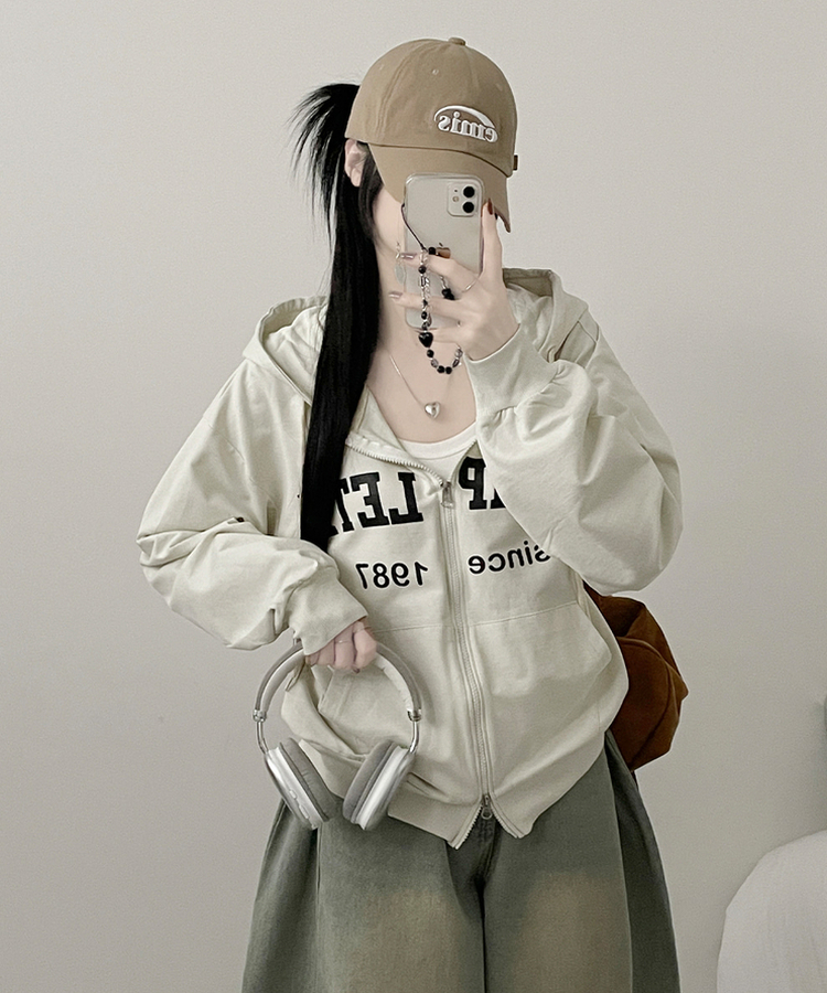 컴플레터링프린팅투웨이커버핏후드집업 아이보리