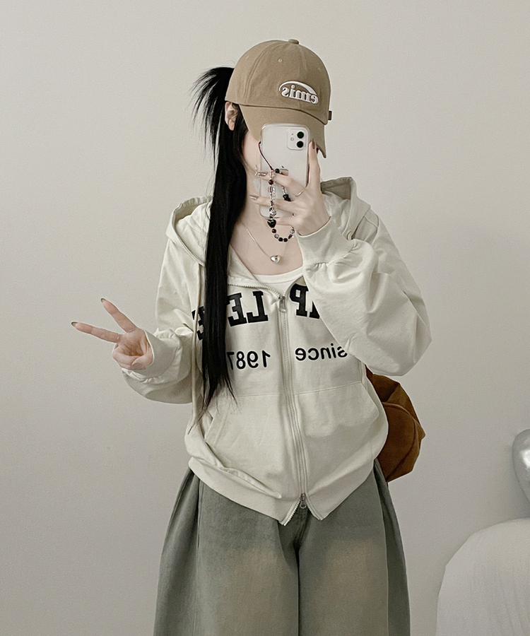 컴플레터링프린팅투웨이커버핏후드집업 아이보리