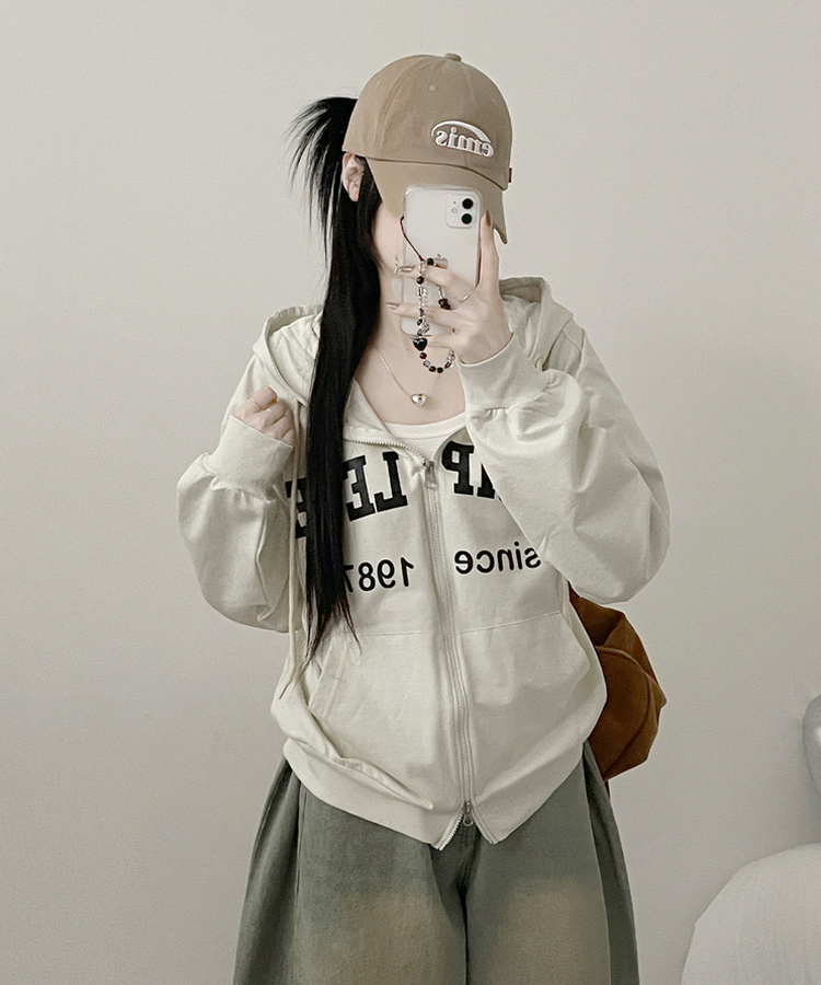 컴플레터링프린팅투웨이커버핏후드집업 아이보리