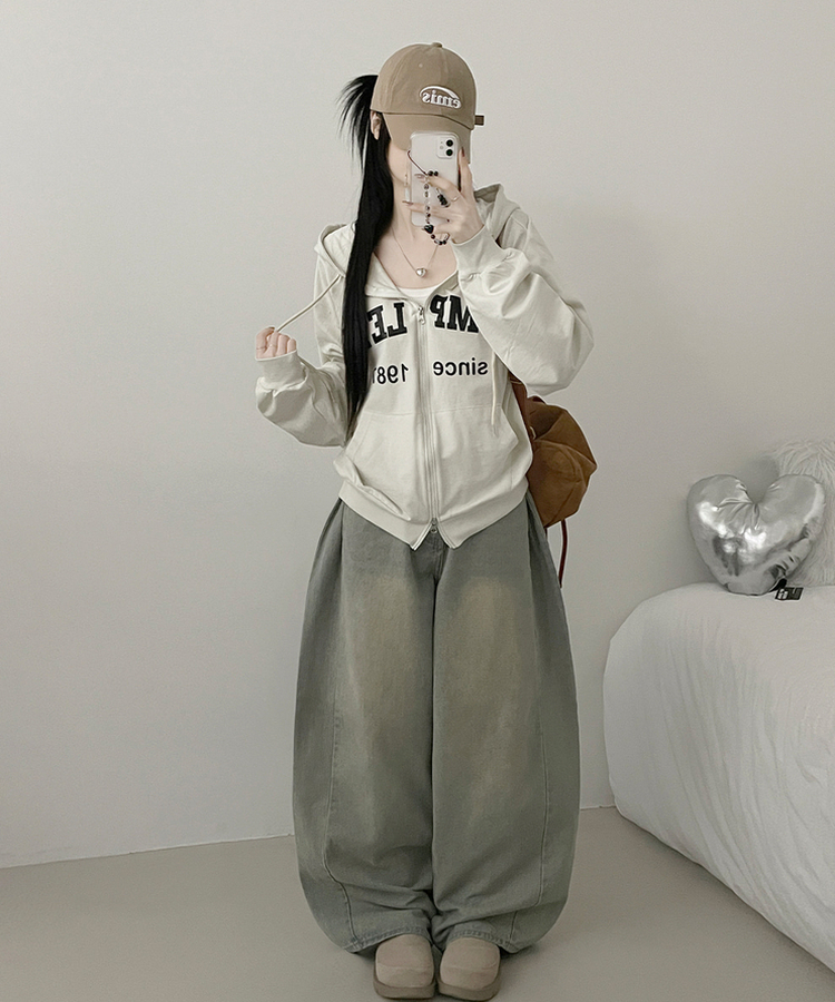 컴플레터링프린팅투웨이커버핏후드집업 아이보리