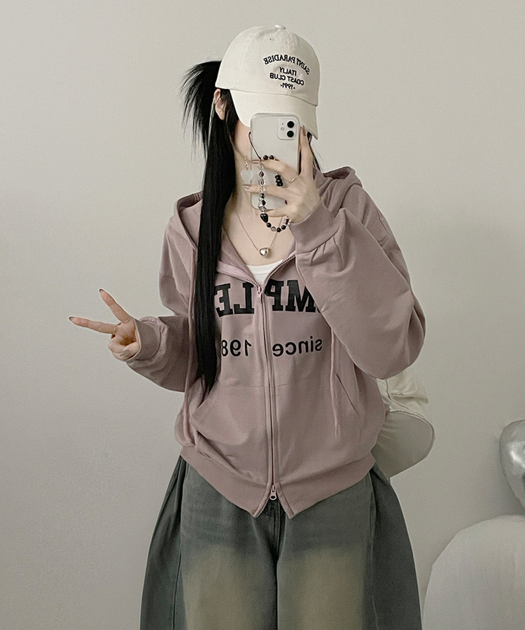 컴플레터링프린팅투웨이커버핏후드집업 핑크