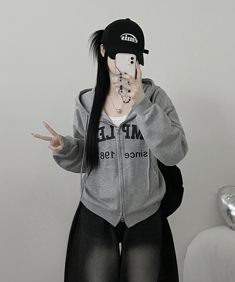 컴플레터링프린팅투웨이커버핏후드집업 그레이