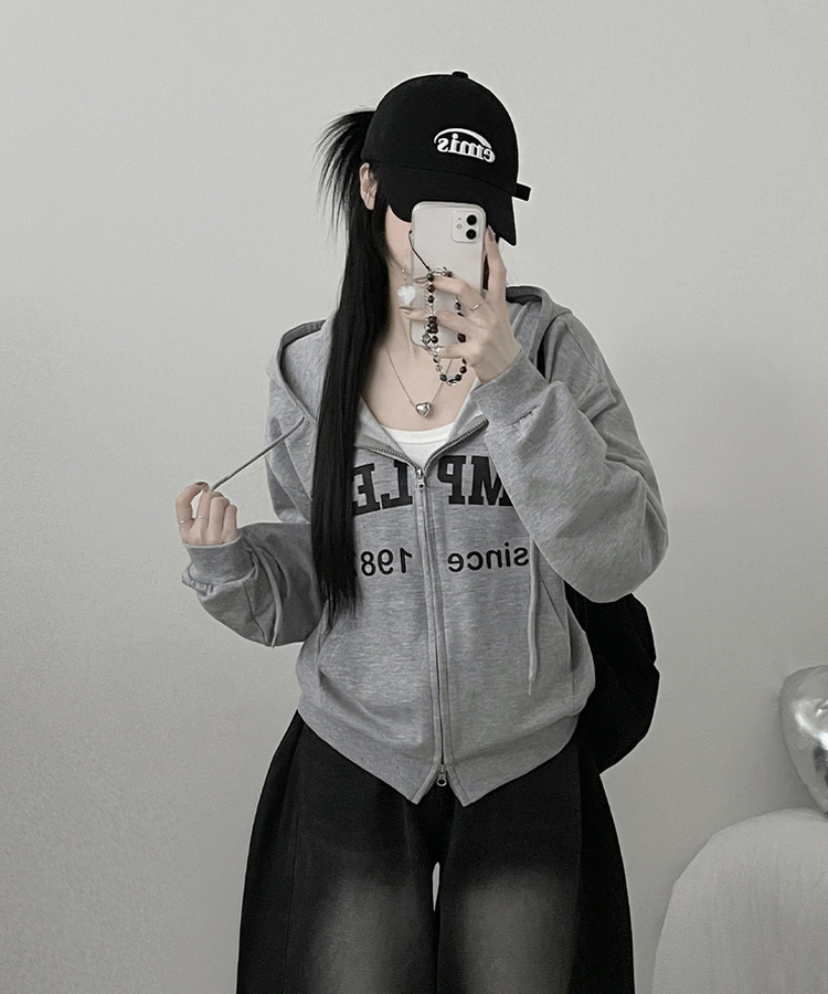 컴플레터링프린팅투웨이커버핏후드집업 그레이