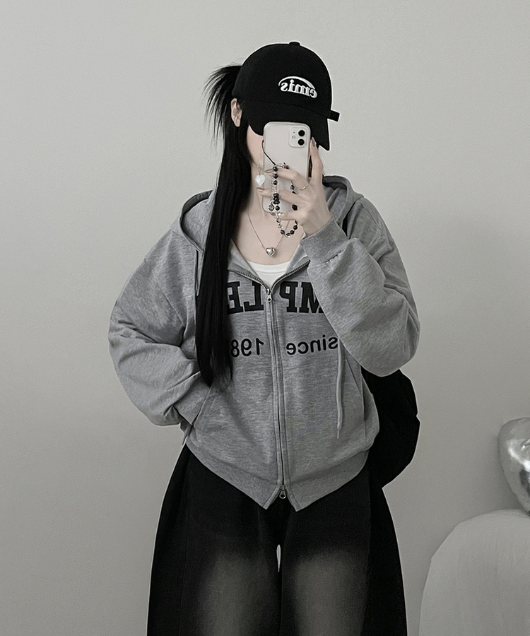 컴플레터링프린팅투웨이커버핏후드집업 그레이