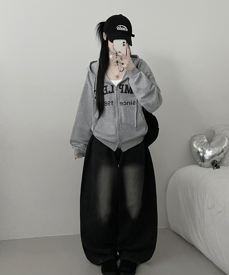 컴플레터링프린팅투웨이커버핏후드집업 그레이