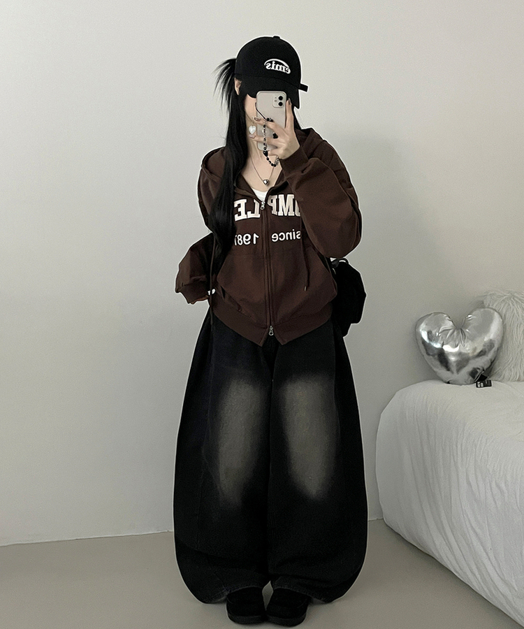 컴플레터링프린팅투웨이커버핏후드집업 진밤색