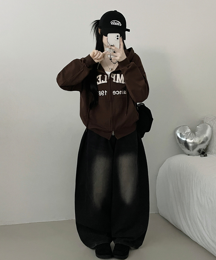 컴플레터링프린팅투웨이커버핏후드집업 진밤색