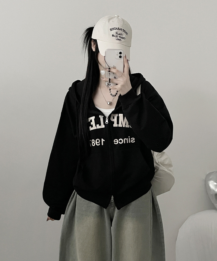 컴플레터링프린팅투웨이커버핏후드집업 블랙