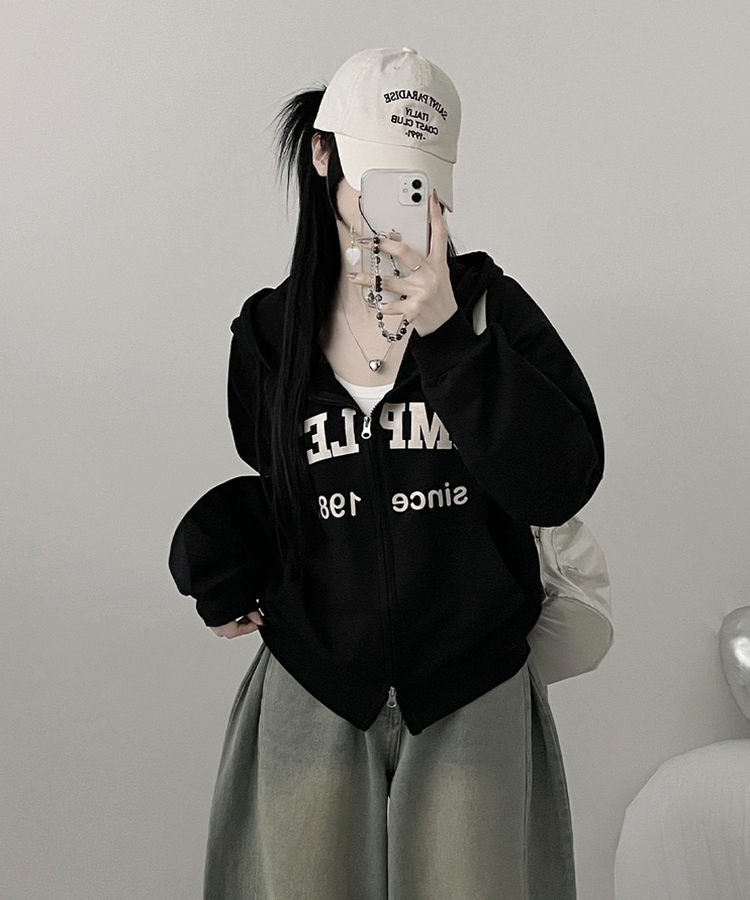 컴플레터링프린팅투웨이커버핏후드집업 블랙