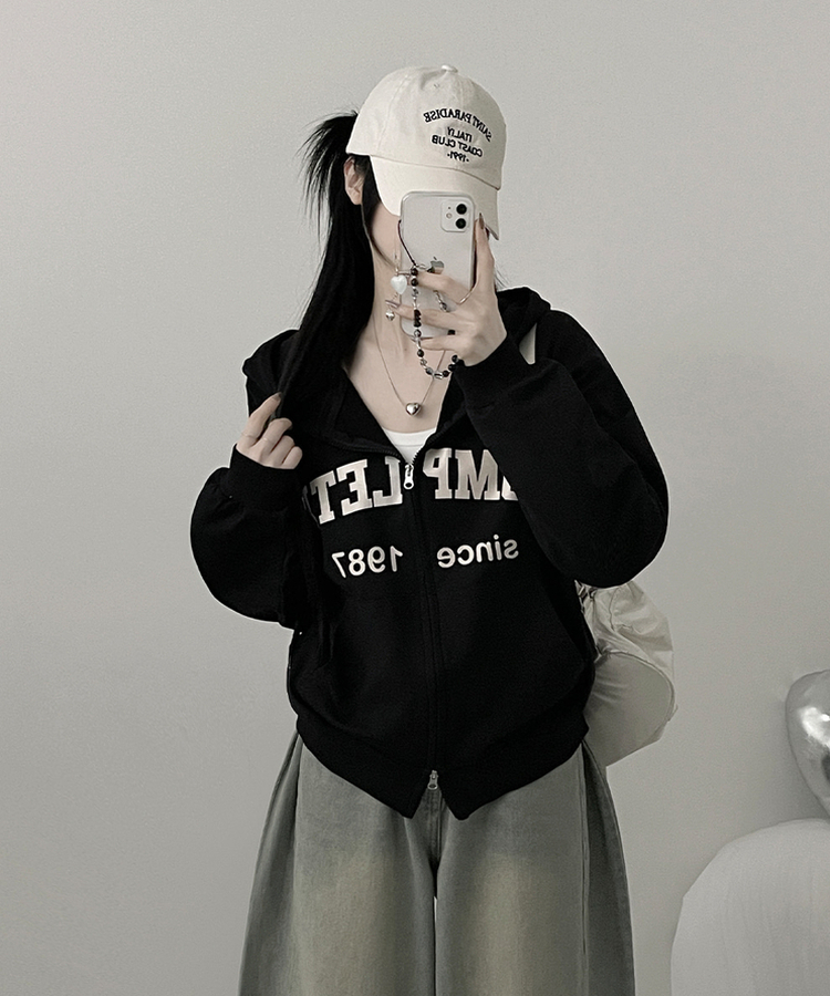 컴플레터링프린팅투웨이커버핏후드집업 블랙