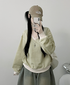 バイカラーVネックトレーナー MINT