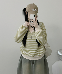 バイカラーVネックトレーナー MINT