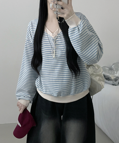 バイカラーVネックトレーナー SKY BLUE