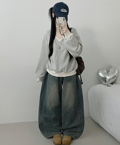 バイカラーVネックトレーナー GRAY