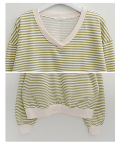 バイカラーVネックトレーナー