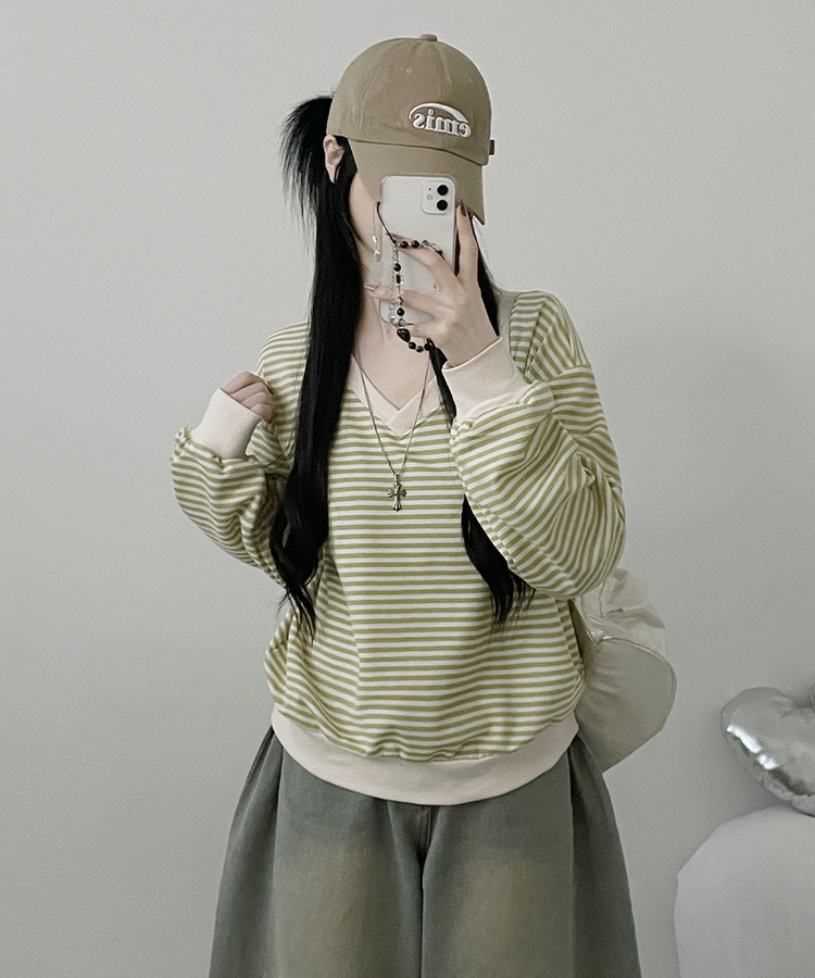 バイカラーVネックトレーナー MINT