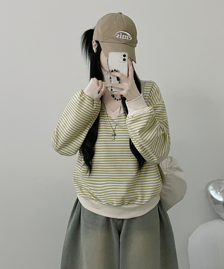 バイカラーVネックトレーナー MINT