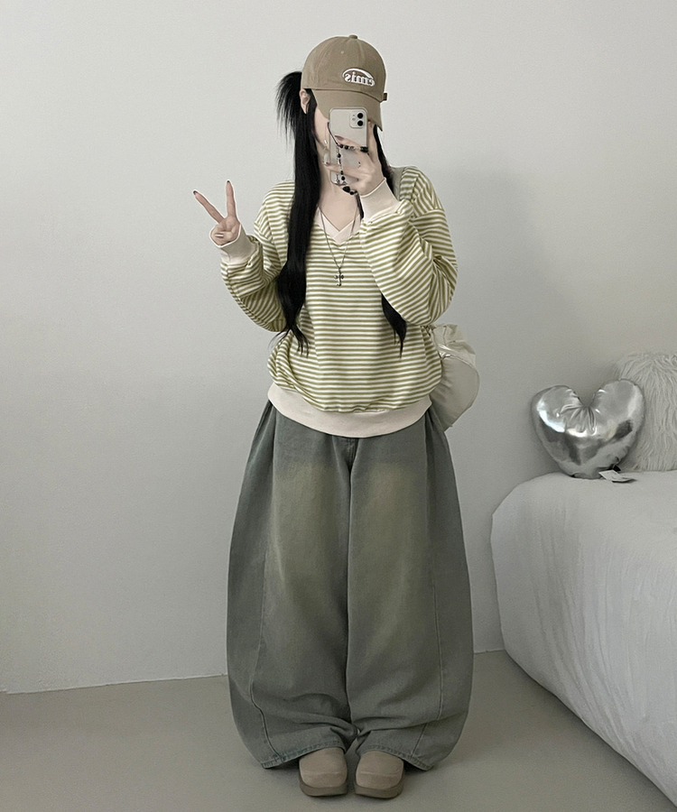 バイカラーVネックトレーナー MINT