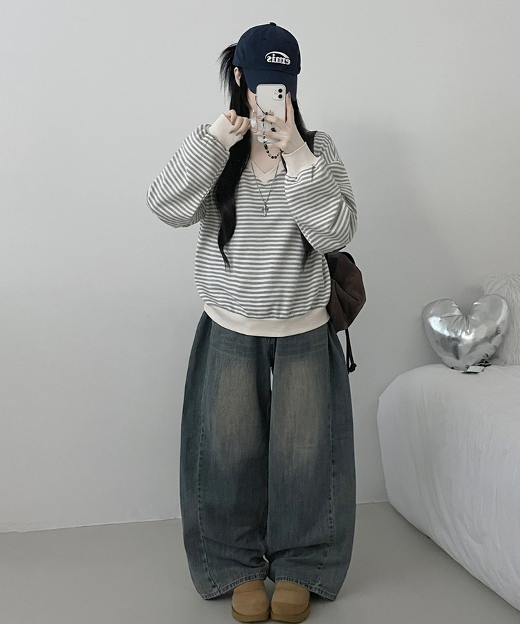 バイカラーVネックトレーナー GRAY