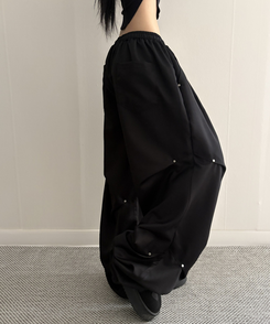 【丈別】ヘビーワイドリベットシャーリングパンツ BLACK