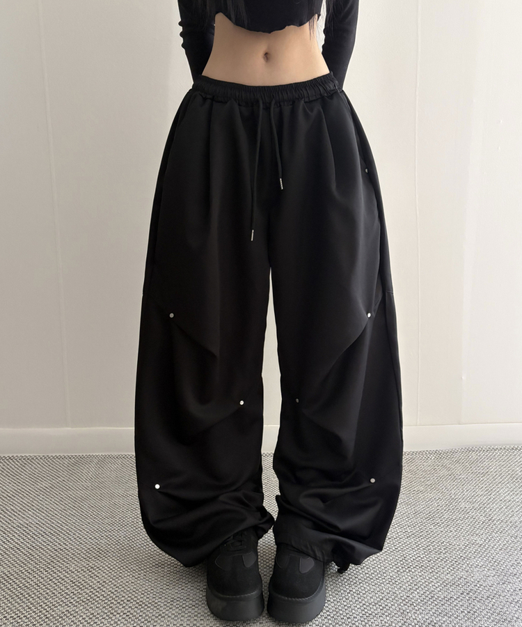 【丈別】ヘビーワイドリベットシャーリングパンツ BLACK