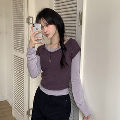 レイヤードニット長袖Tシャツ PURPLE