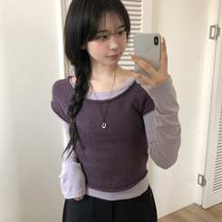 レイヤードニット長袖Tシャツ PURPLE