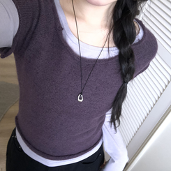 レイヤードニット長袖Tシャツ PURPLE