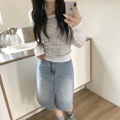 レイヤードニット長袖Tシャツ GREY