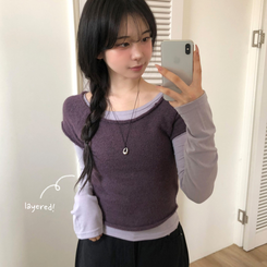 レイヤードニット長袖Tシャツ PURPLE