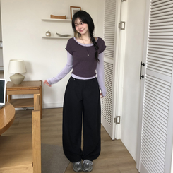 レイヤードニット長袖Tシャツ PURPLE