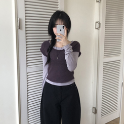 レイヤードニット長袖Tシャツ PURPLE