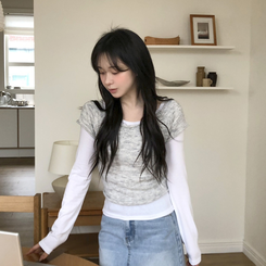 レイヤードニット長袖Tシャツ GREY