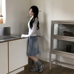 レイヤードニット長袖Tシャツ GREY