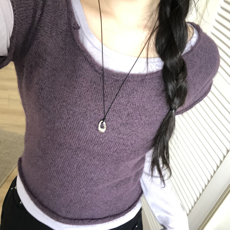 レイヤードニット長袖Tシャツ PURPLE