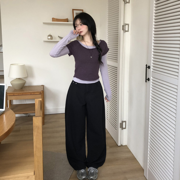 レイヤードニット長袖Tシャツ PURPLE