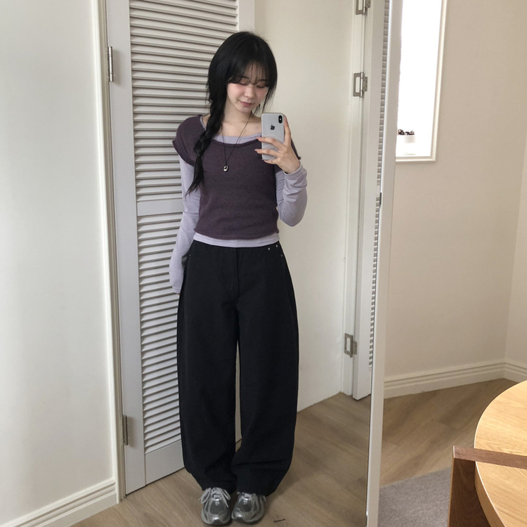 レイヤードニット長袖Tシャツ PURPLE