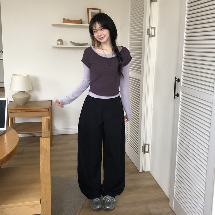 レイヤードニット長袖Tシャツ PURPLE