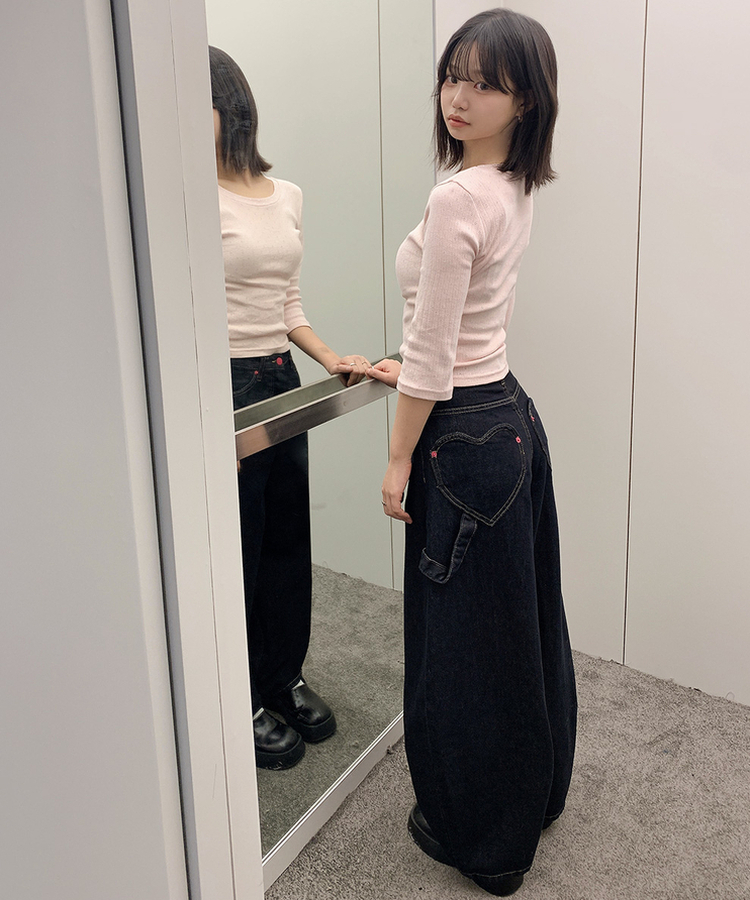 ハートポケットカーゴデニムパンツ DEEP DENIM