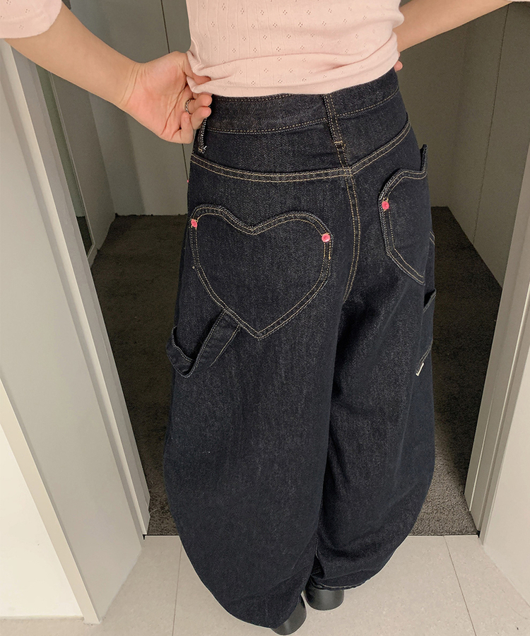 ハートポケットカーゴデニムパンツ DEEP DENIM