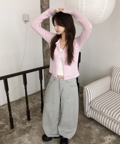 フラワー刺繍ワイドバルーンパンツ GREY