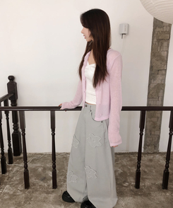 フラワー刺繍ワイドバルーンパンツ GREY