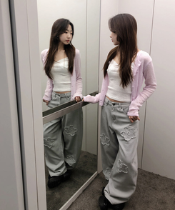 フラワー刺繍ワイドバルーンパンツ GREY