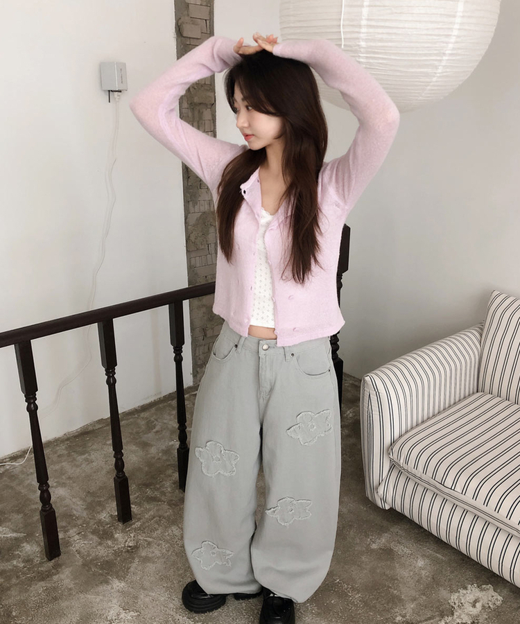 フラワー刺繍ワイドバルーンパンツ GREY